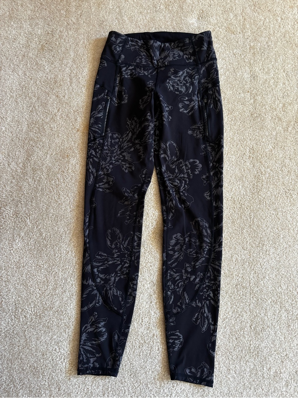 Athleta Black Floral-Print High-Rise Leggings